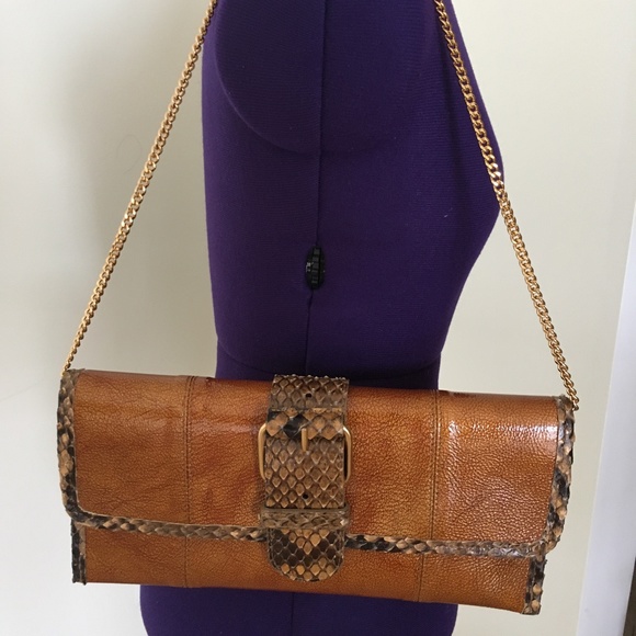 Carlos Falchi Leather and Python Exotic Clutch NWT - Picture 1 of 10